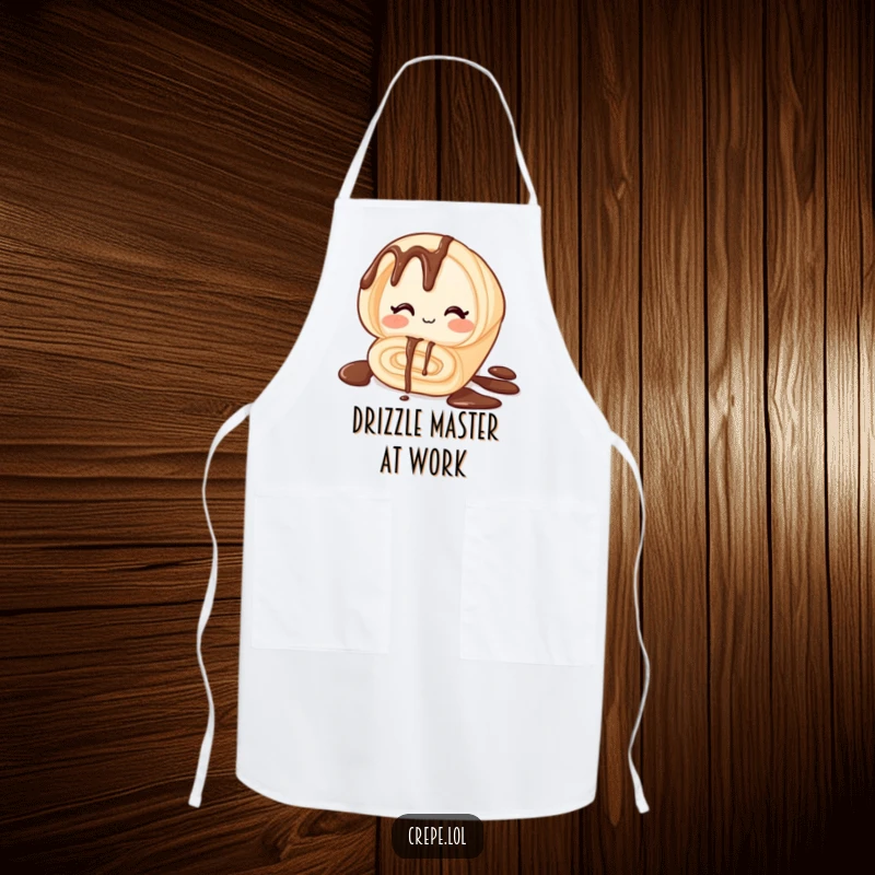 Funny apron featuring a winking rolled chocolate crepe, perfect for keeping clothes clean while adding a humorous touch to cooking.
