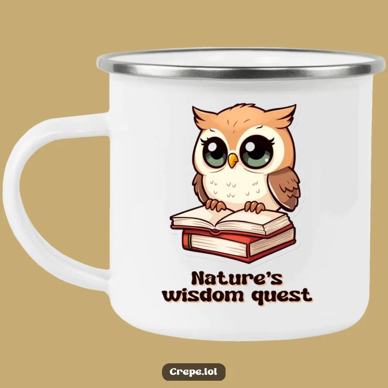 Funny Amazed Owl Camping Mug, Durable Enamel Cup, Hilarious Outdoor Gift