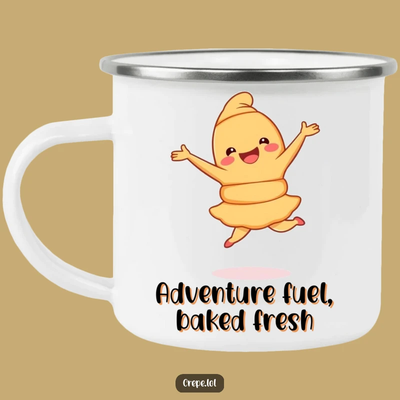 Funny Croissant Pirouette Camping Mug: Pastry's Dance for Your Outdoor Adventures