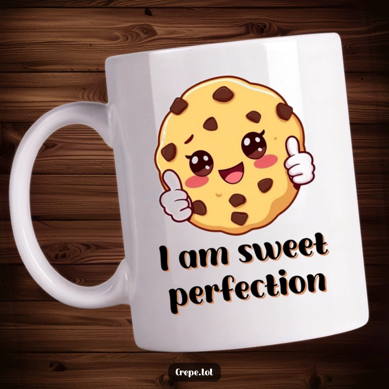 Funny cookie with chocolate chips and a big smile, giving a cheerful thumbs up on a white background, perfect for a gift.