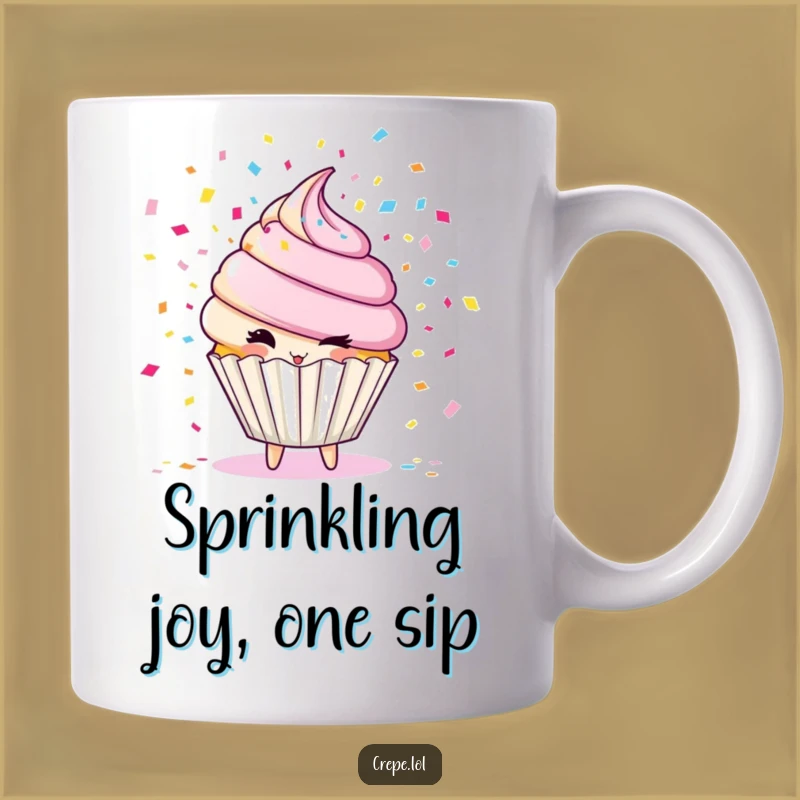 Funny Cupcake Confetti Mug: Winking Character for Festive Fun