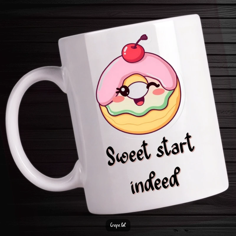 Funny Mug: A delighted donut with a cherry on top winking cheekily, embodying sweet joy and fun.