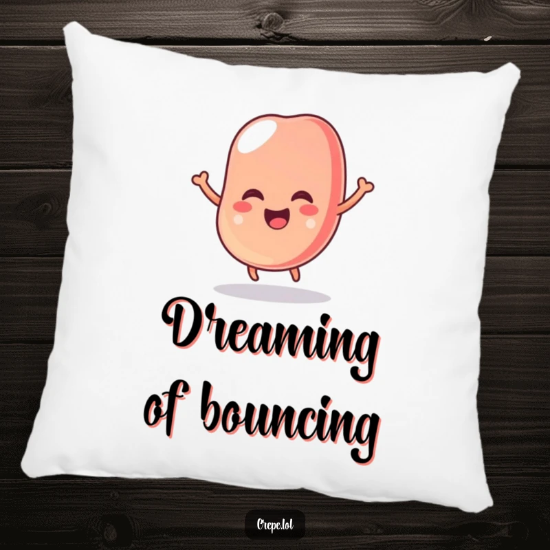 Funny pillow with a wobbly jelly bean design, bouncing with glee, soft and perfect for adding a touch of fun.