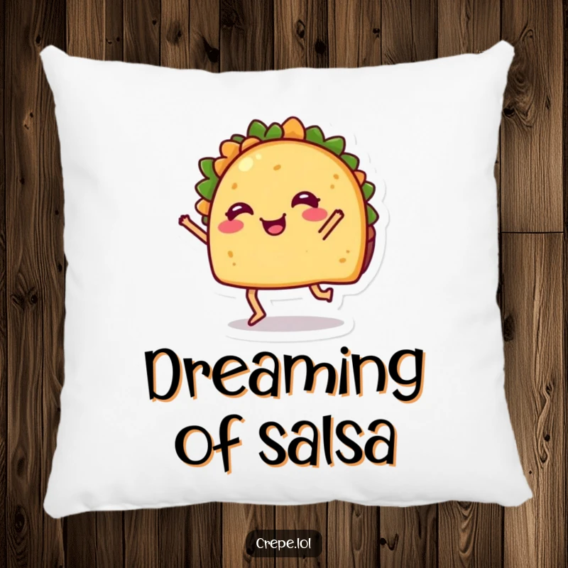 Funny Pillow: A cheerful taco with legs dancing, soft and decorative, bringing fun fiesta vibes to any space.
