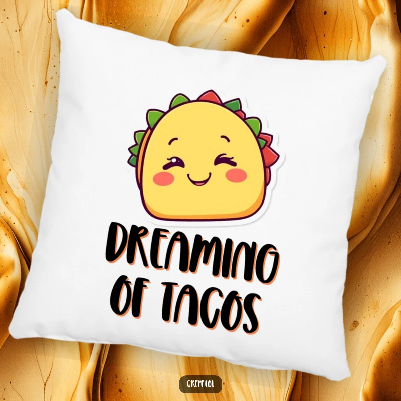 Funny taco pillow with a cheerful taco character happily winking with a cheesy grin. Soft, fun, and comfortable. Gift.