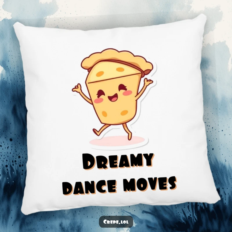 Funny pie character pillow doing a silly dance, a soft and humorous dessert-themed decorative item.