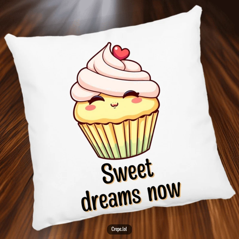 Funny pillow with a cheerful cupcake design, blowing a kiss with creamy frosting, soft and perfect for cozy moments.
