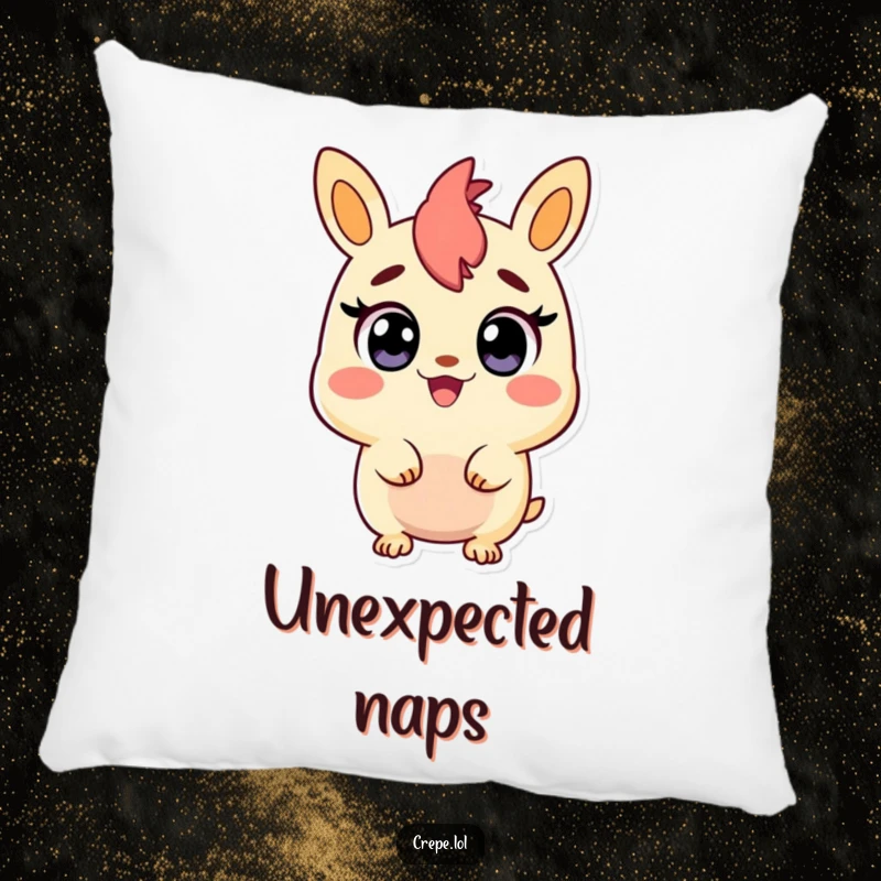 Funny pillow featuring a churro character with wide, happy eyes, conveying a delightful, sweet surprise.