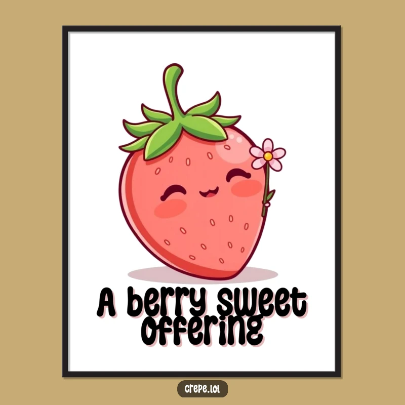 Funny Strawberry Flower Digital Art: Blushing Berry's Sweet Gesture for Instant Charm