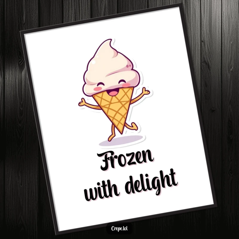 Funny Ice Cream Dance Digital Art Print of a grinning ice cream cone happily dancing, adding instant cheer and cool vibes.