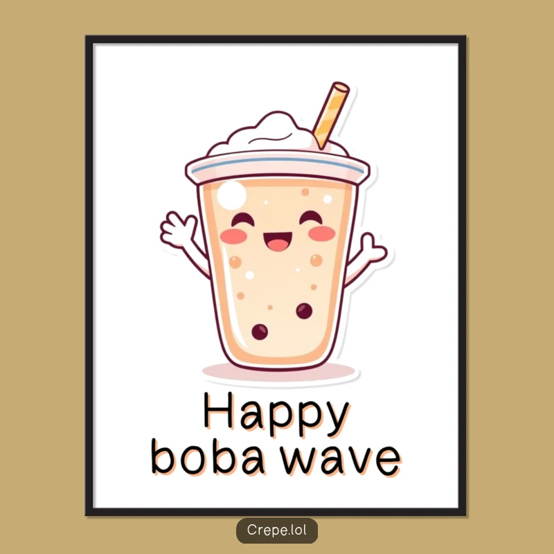 Funny Bubble Tea Wave Digital Art: Cheerful Character for Instant Decor