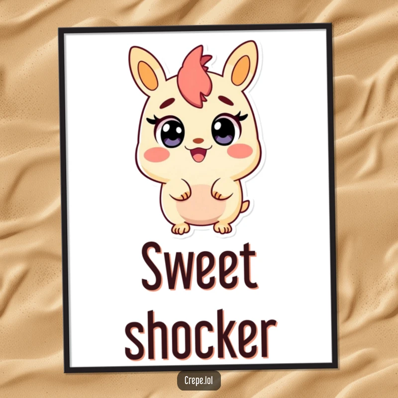 Funny digital art print of a churro character with wide, happy eyes, expressing delightful surprise.