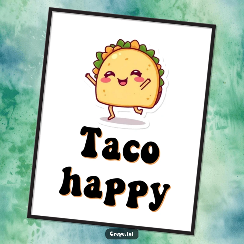 Funny Digital Art Print: A cheerful taco with legs dancing joyfully, bringing a festive and humorous atmosphere.