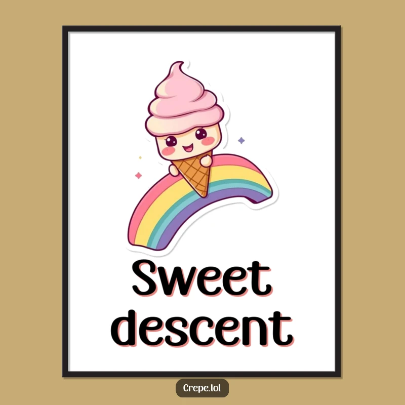 Funny Ice Cream Digital Art: Rainbow Cone Wall Art, Unique Funny Gift!