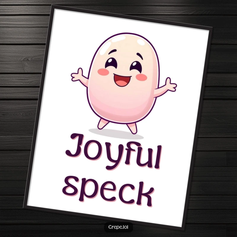 Funny jellybean mid-jump, laughing with wide eyes, a humorous digital art file.