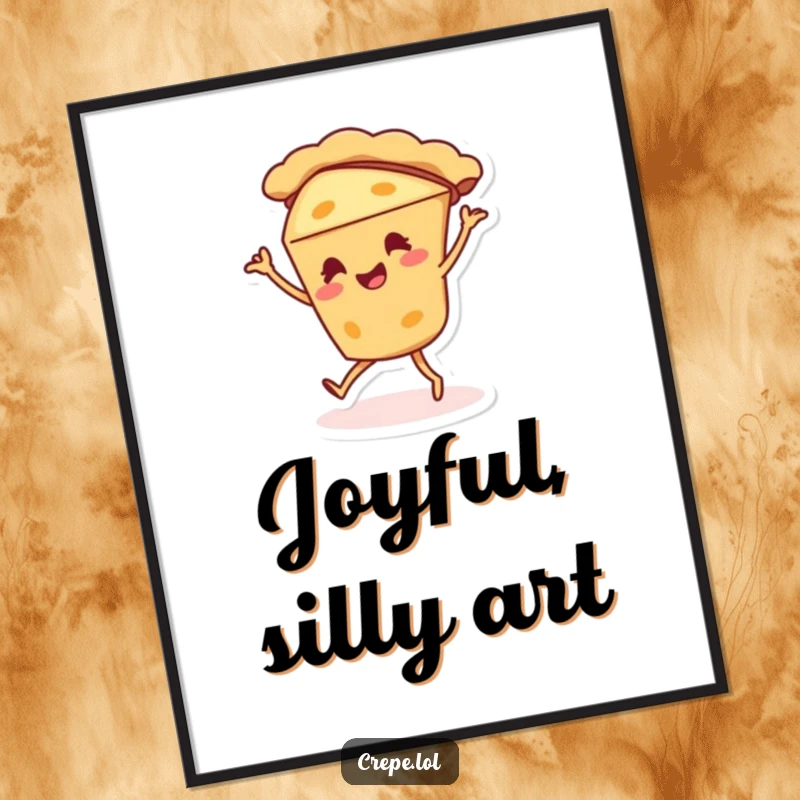 Funny pie character digital art print doing a silly dance, ideal for printable wall decor.
