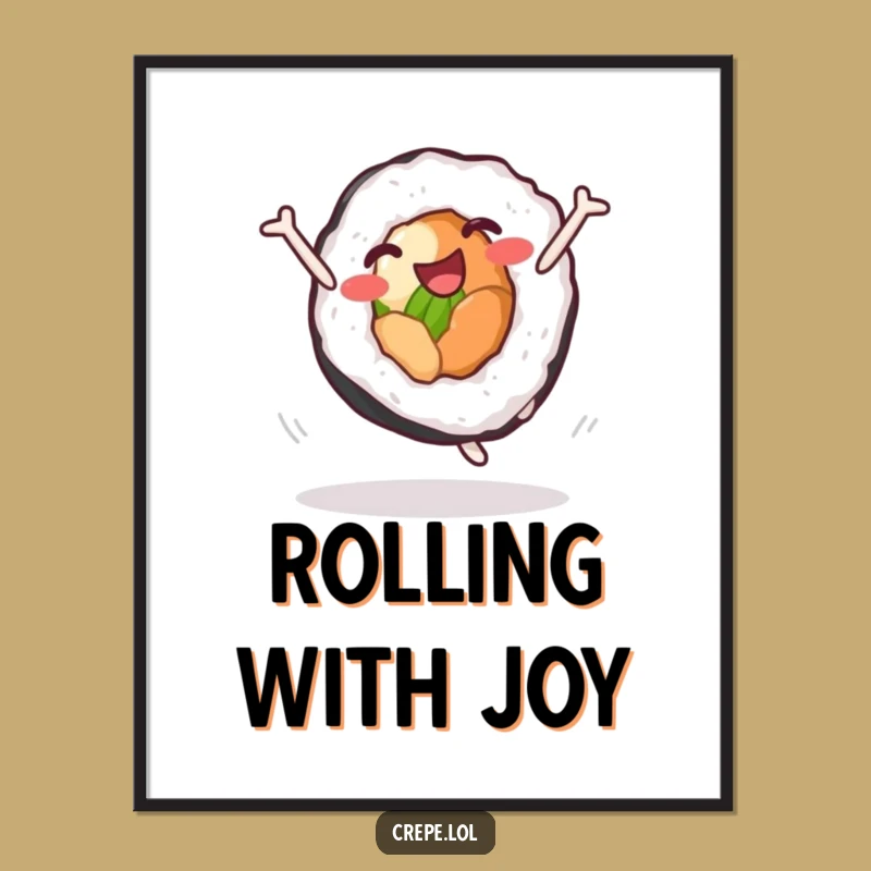 Funny Sushi Roll Cartwheel Digital Art: Instant Hilarious Decor for Sushi Lovers