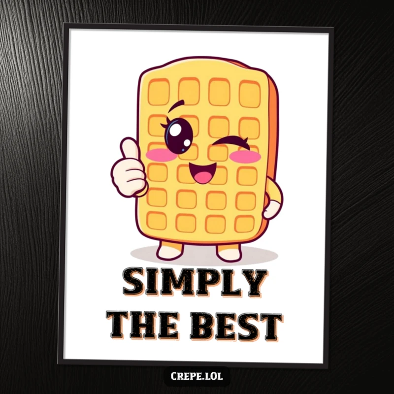 Funny winking waffle digital art print giving a thumbs up, ideal for printable wall decor.
