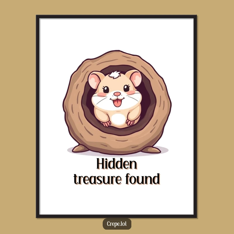 Funny Hamster Log Digital Art, Adorable Pet Print Download for Hamster Fans