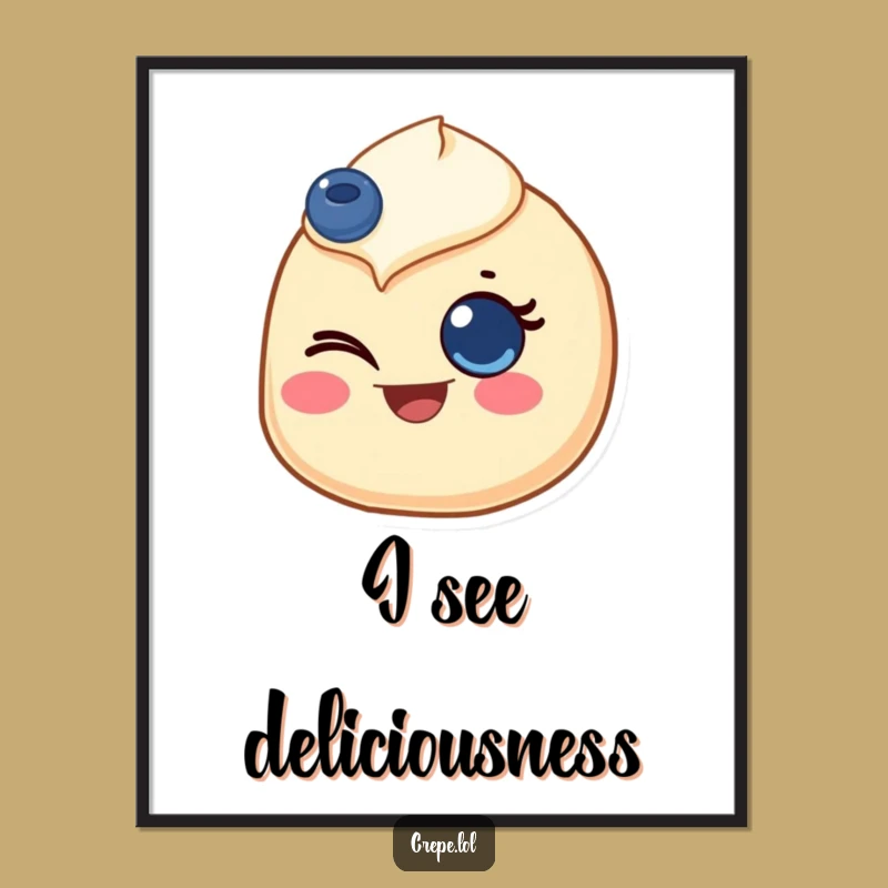 Funny Winking Crepe Digital Art Print - Joyful Blueberry Eye Decor