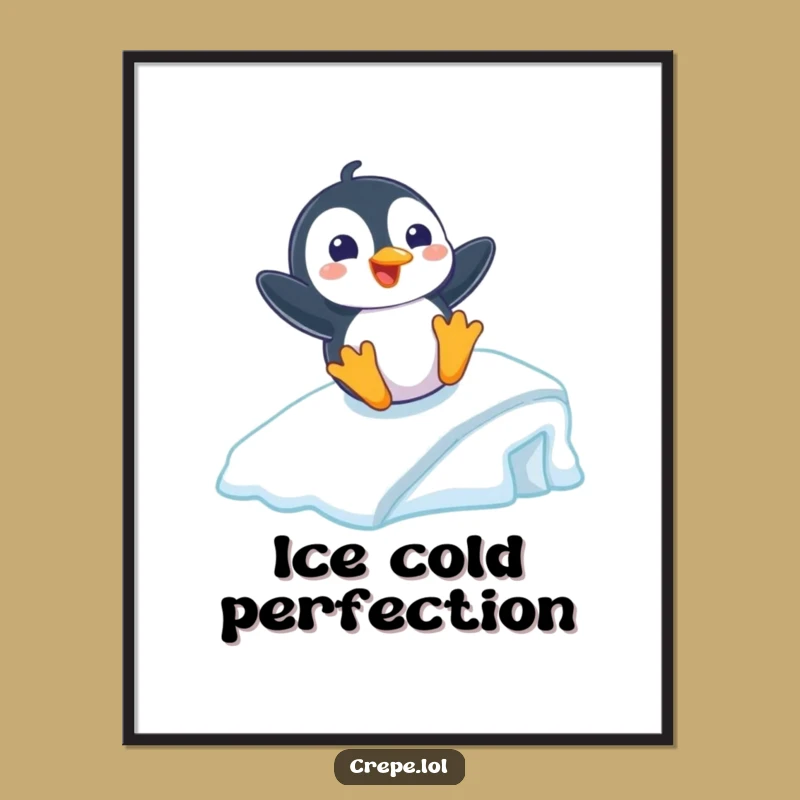 Funny Penguin Sliding Ramp Digital Art, Hilarious Winter Print Download