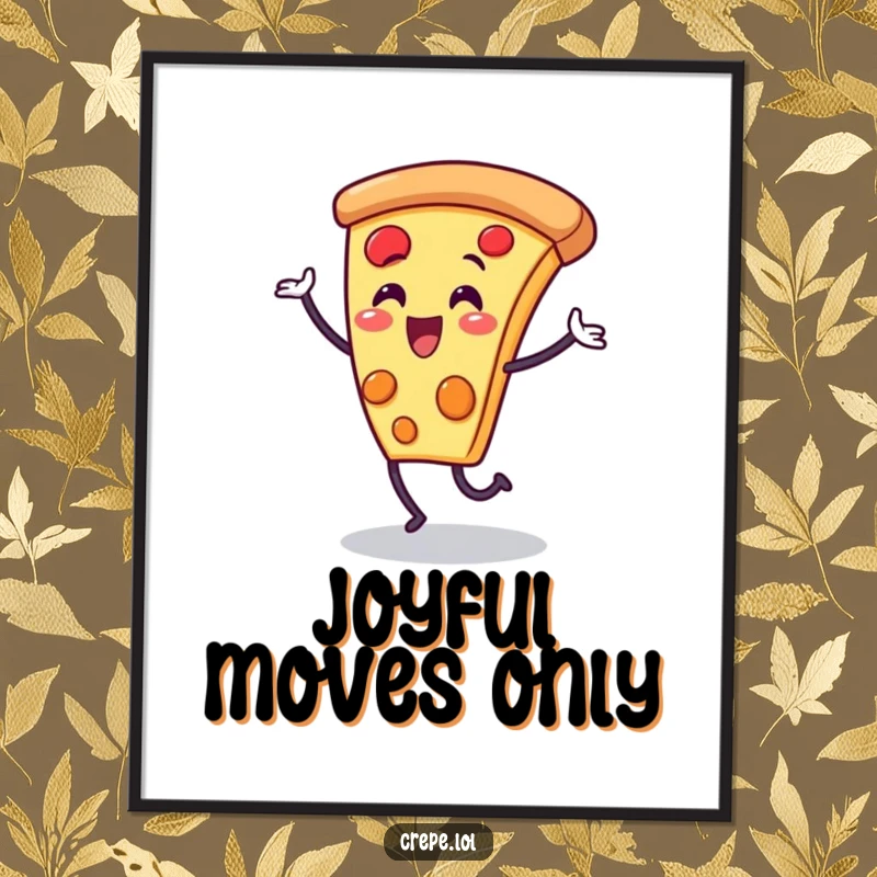 Funny pizza slice character digital art print, captured mid-dance with pure joy, ready for instant download.
