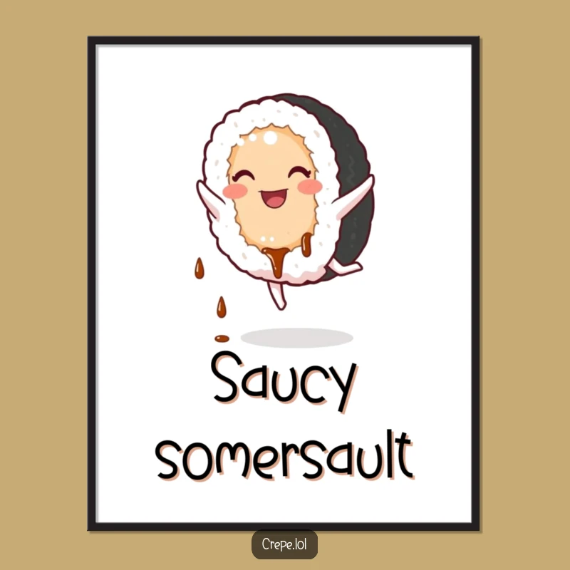 Funny Sushi Cartwheel Digital Print - Instant Comical Wall Art for Playful Spaces