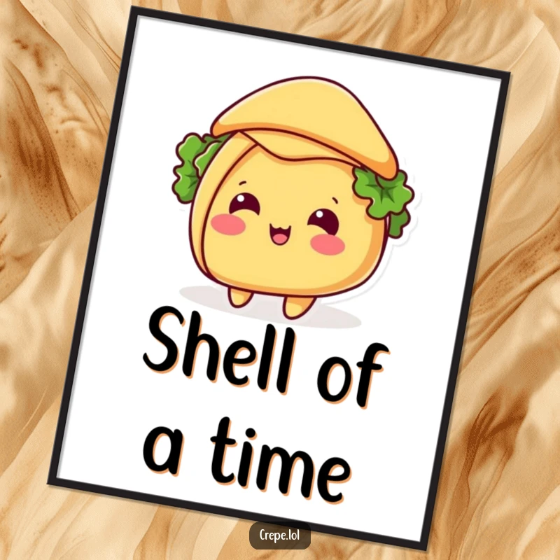 Funny taco hat tip digital art print of a smiling taco tipping its shell like a hat, offering instant humorous, festive decor for any wall.
