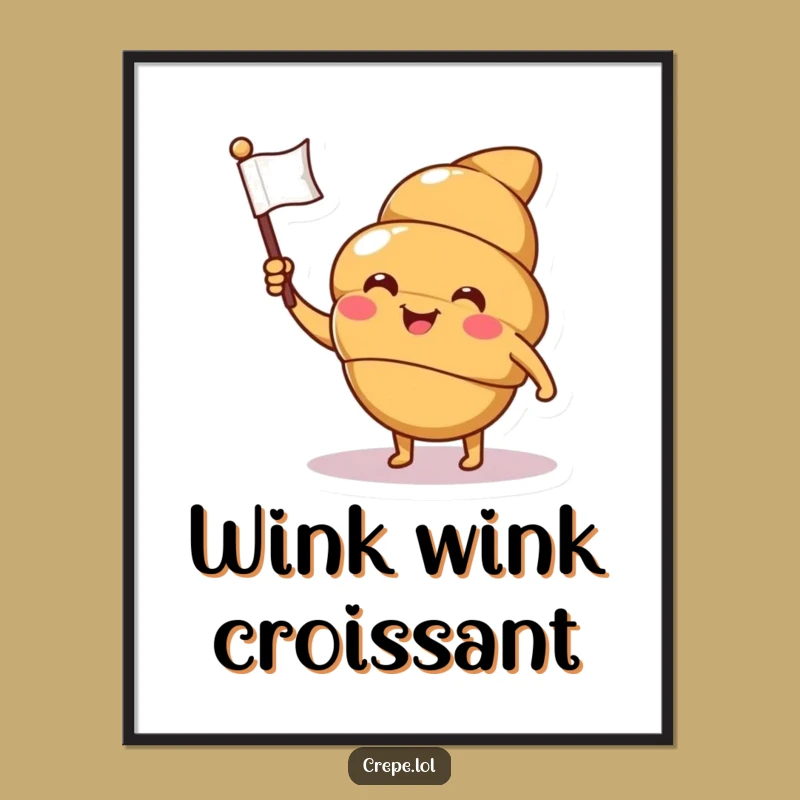 Funny Croissant Wink Digital Print: Cheerful Pastry Art for Your Walls