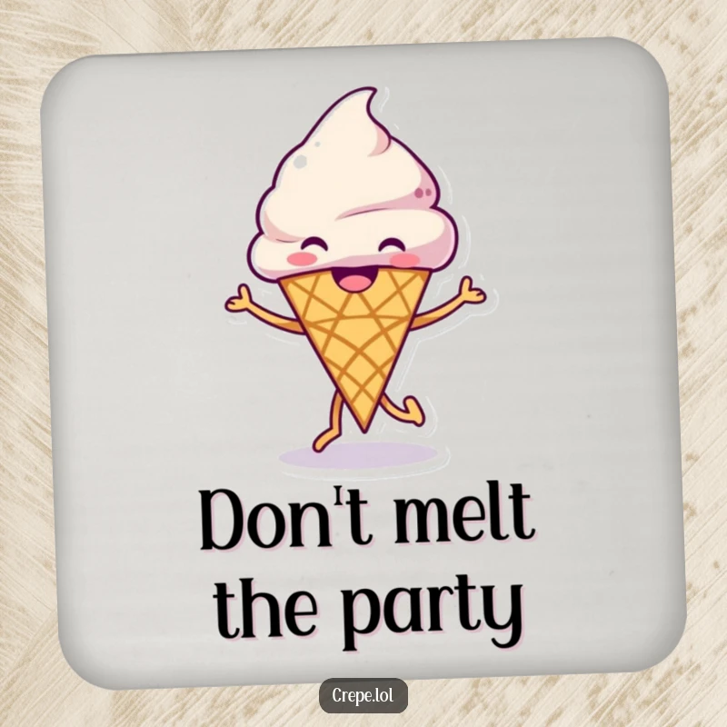 Funny Ice Cream Dance Coasters featuring a grinning ice cream cone happily dancing, protecting surfaces with frozen treat fun.