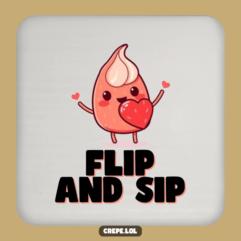 Funny Crepe Flip Drink Coaster - Smiling Foodie Protection, Unique Funny Gift