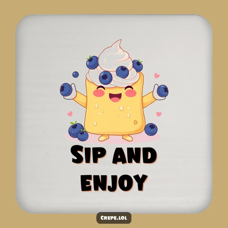 Funny Crepe Juggling Blueberries Drink Coaster: Protect Surfaces with Humor