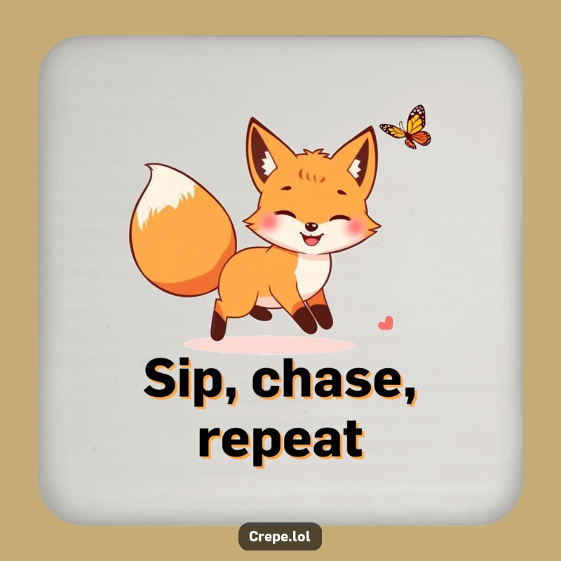 Funny Fox Butterfly Chase Coaster: Hilarious Woodland Protector