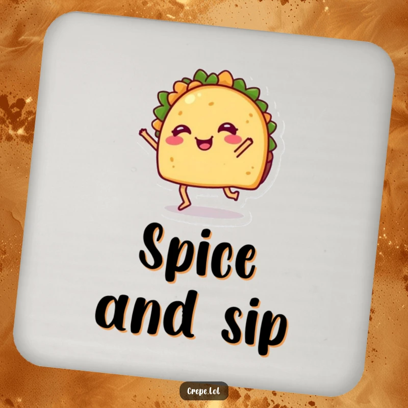 Funny Coaster: A cheerful taco with legs dancing, stylishly protecting surfaces with vibrant fiesta flair.