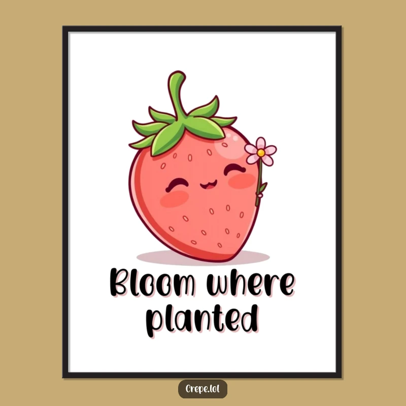 Funny Strawberry Flower Poster: Blushing Berry's Artful Gift for Sweet Decor