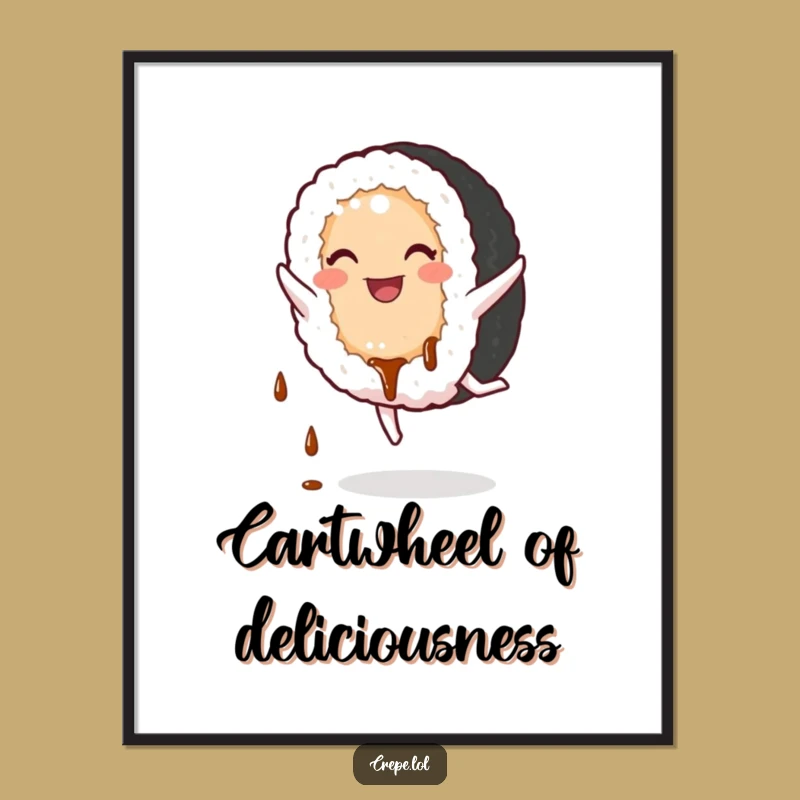 Funny Sushi Cartwheel Poster - Vibrant & Comical Wall Art for a Playful Space