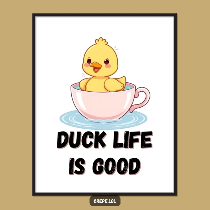 Funny Duckling Teacup Poster: Hilarious Bath Art for Walls