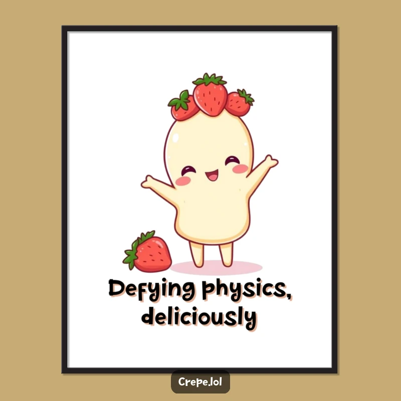 Funny Crepe Flipping Poster with Strawberry Crown - Playful Wall Art Gift