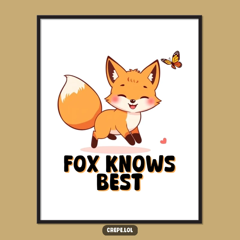 Funny Fox Butterfly Chase Poster: Hilarious Woodland Art