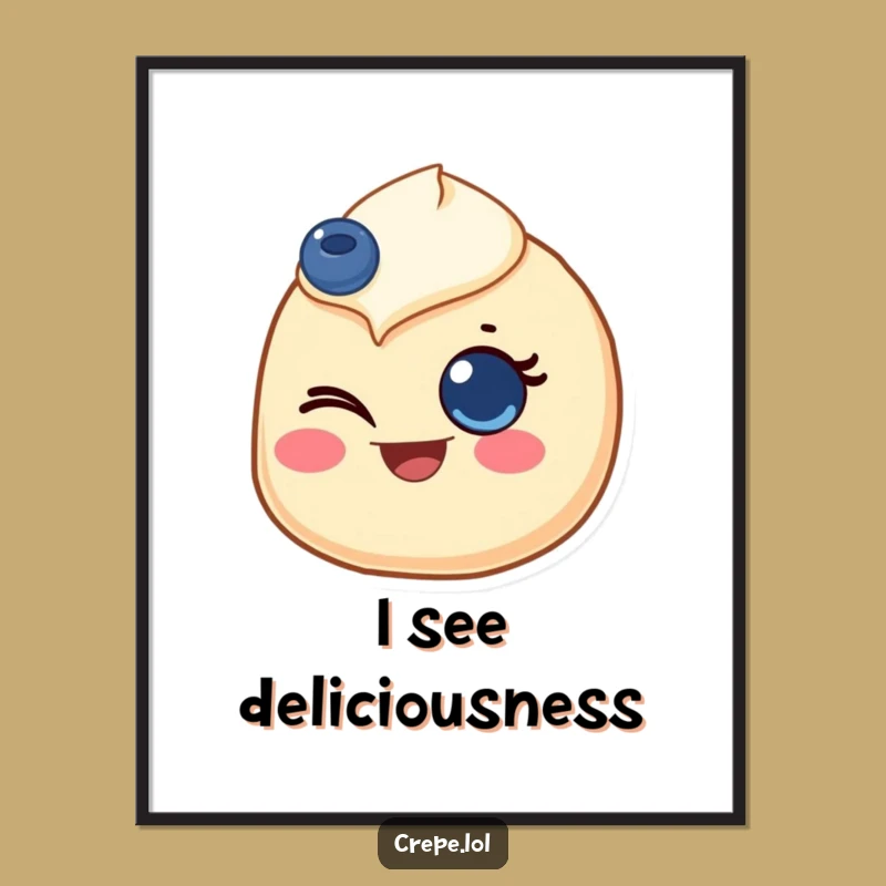 Funny Winking Crepe Poster with Blueberry Eye - Joyful Art Gift