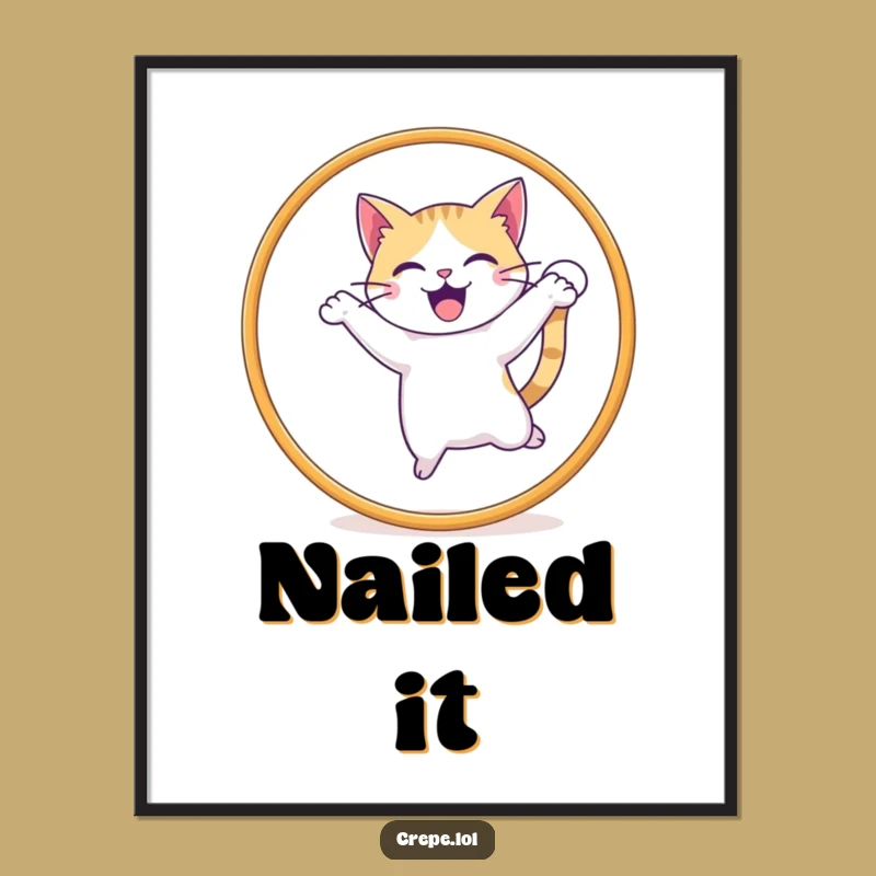 Funny Cat Jumping Hoop Poster, Whimsical Pet Art for Cat Lovers' Walls