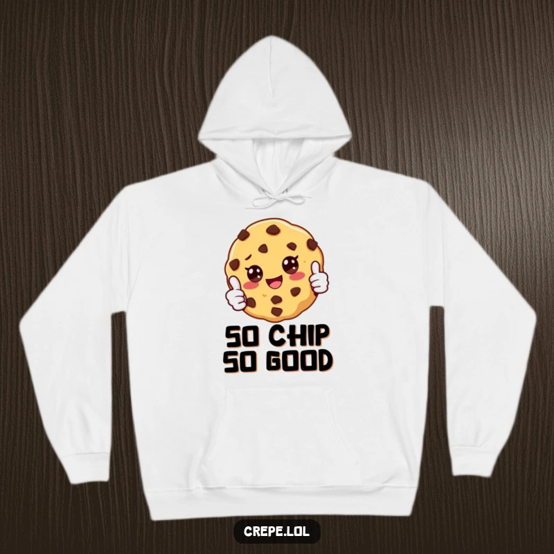Funny warm hoodie with a smiling chocolate chip cookie giving a confident thumbs up, perfect for casual wear and funny gifts.