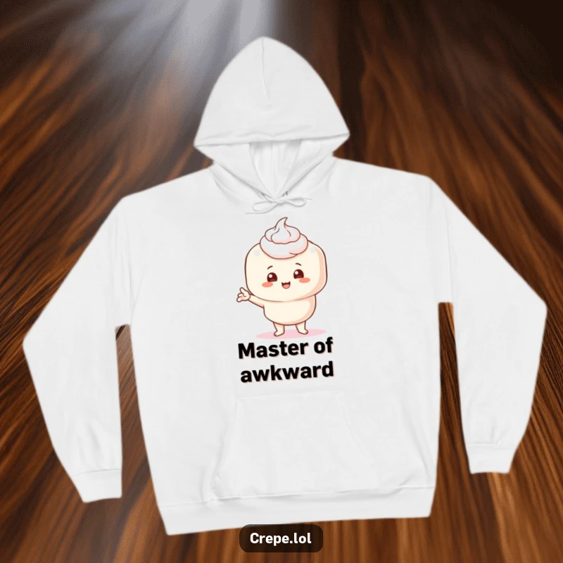 Funny hoodie featuring a crepe with a dollop of cream, caught in a comical and attention-grabbing pose, for cozy humor.