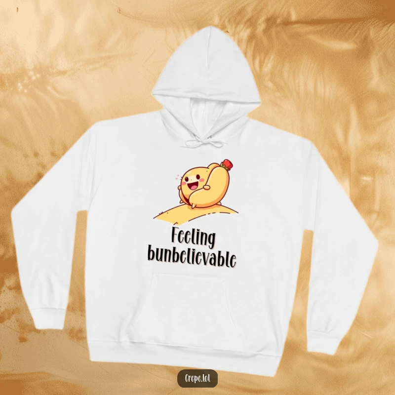 Funny hoodie with a smiling hot dog rolling down a hill, offering cozy comfort and a humorous, adventurous design.