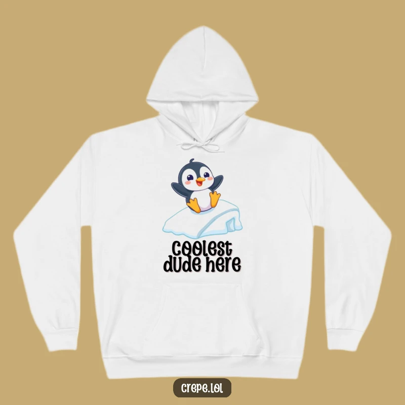 Funny Penguin Sliding Ramp Hoodie, Cozy Winter Comfort with Arctic Humor