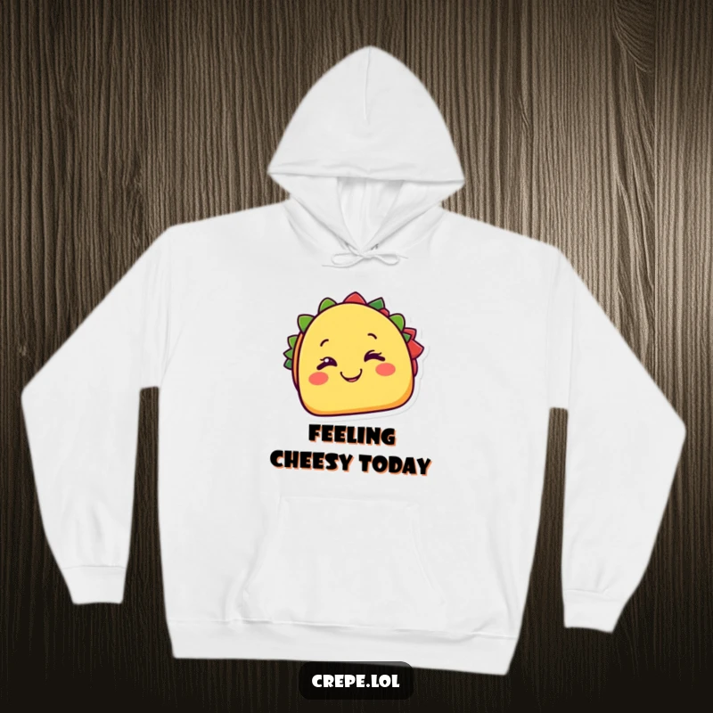 Funny taco hoodie, a cheerful taco happily winking with a cheesy grin. Cozy and full of flavor. Great gift.