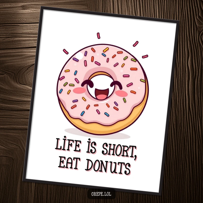 Funny Free Printable Wall Art: A happy donut with sprinkles bouncing rhythmically, adding playful energy to any room.
