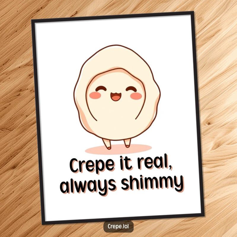 Funny Free Printable Wall Art: A flat crepe with filling peeking out does a happy shimmy, creating humorous and delightful downloadable art.