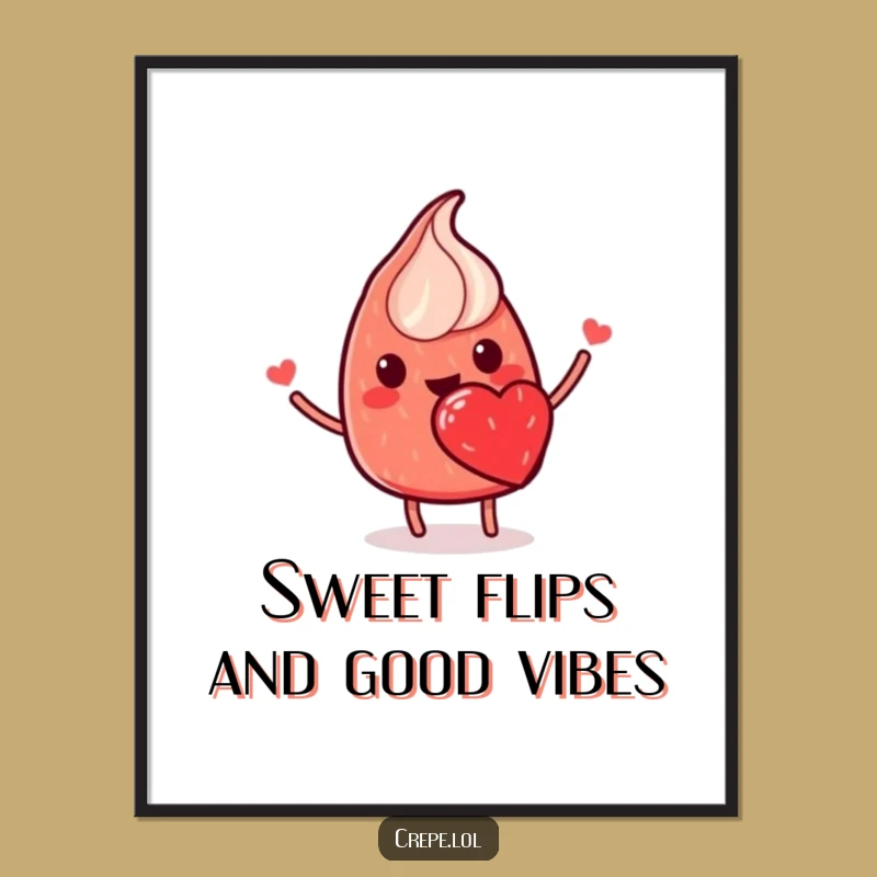 Free Printable Crepe Wall Art: Strawberry Heart Flip Funny Foodie Downloadable Decor