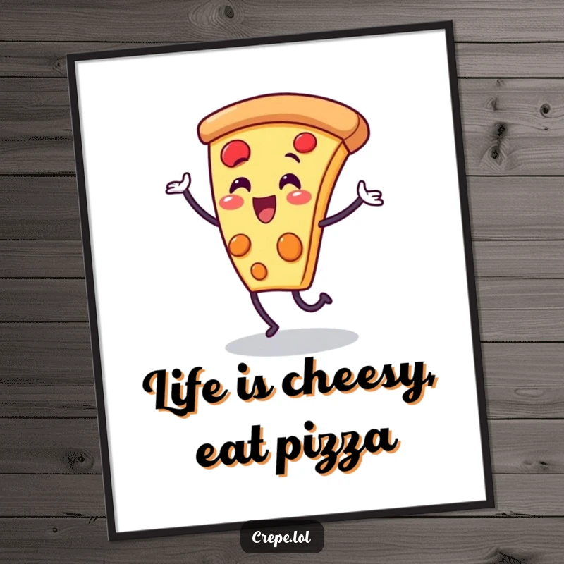 Funny Free Printable Wall Art: A delighted pizza slice character caught in a joyful, energetic dance, ready to liven up your space.